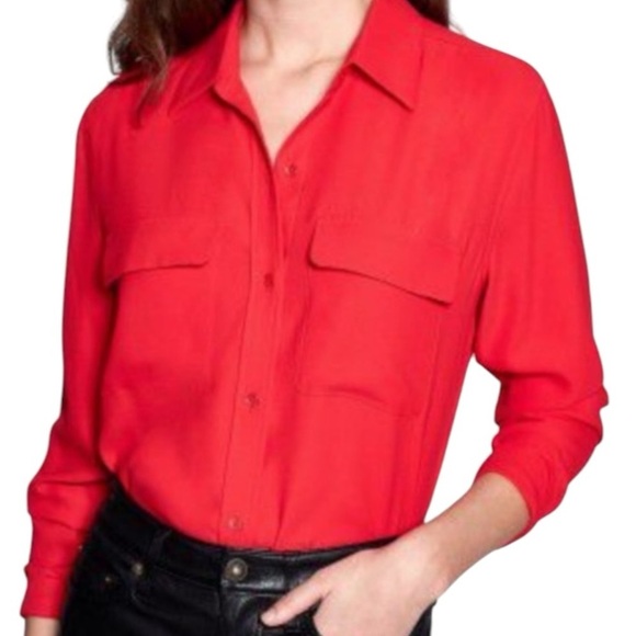 Equipment Tops - Equipment Femme Red 100% Silk Signature Button Down Shirt Sz S